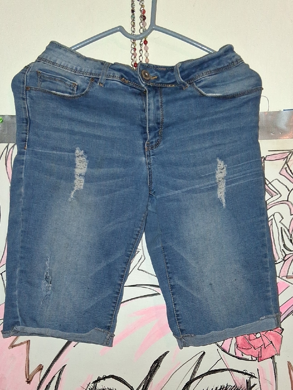 California Vintage Distressed Denim Bermuda Shorts - Blue by